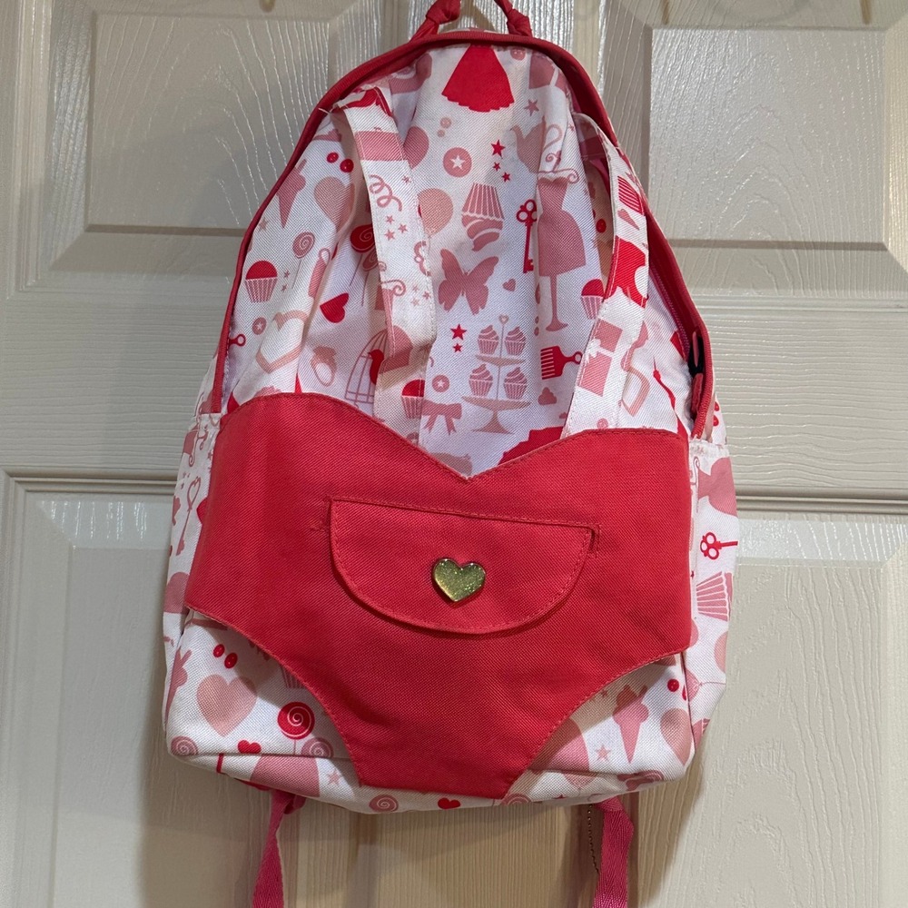 Our Generation Doll Carrier Backpack Pink White Heart Print 18 Inch Doll Bag